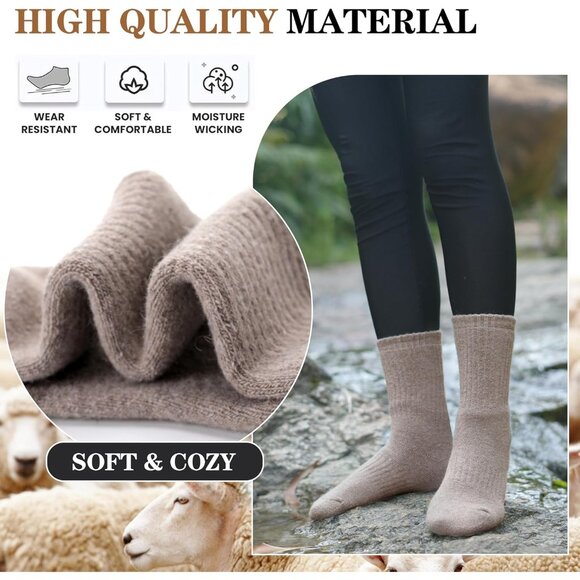 Women Merino Wool Khaki Series Sock 5 Pairs Warm Thick Crew Winter Boot Socks - Picture 4 of 6